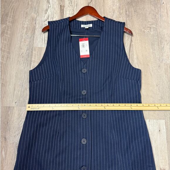 Steve Madden NWT Navy Pinstripe Button Front Sleeveless Blazer Dress XL - Picture 14 of 14